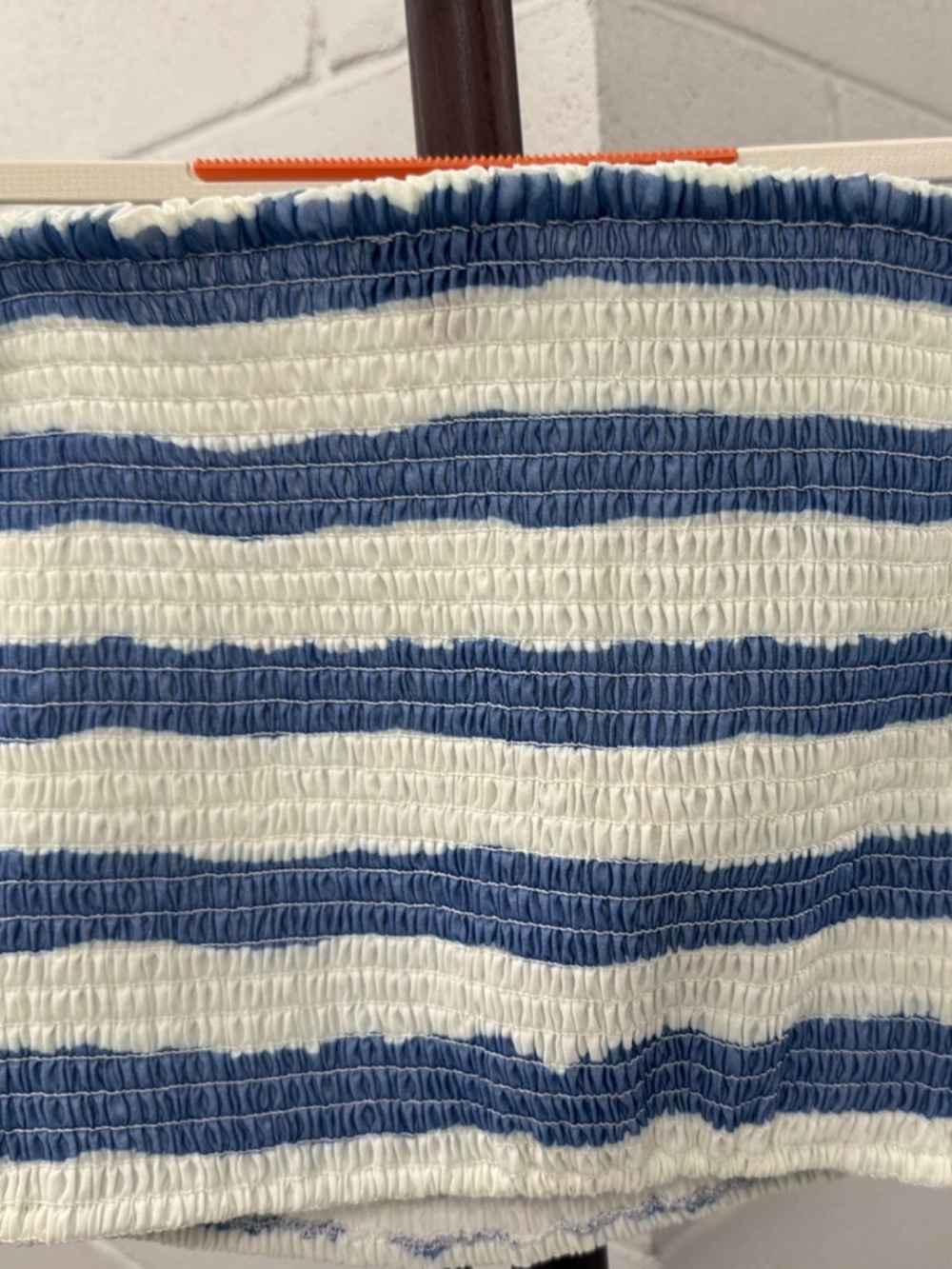 💙 STAUD Doric Crop Top XS Painted Smocked Off Shoulder Blue White Stripe - Picture 8 of 8